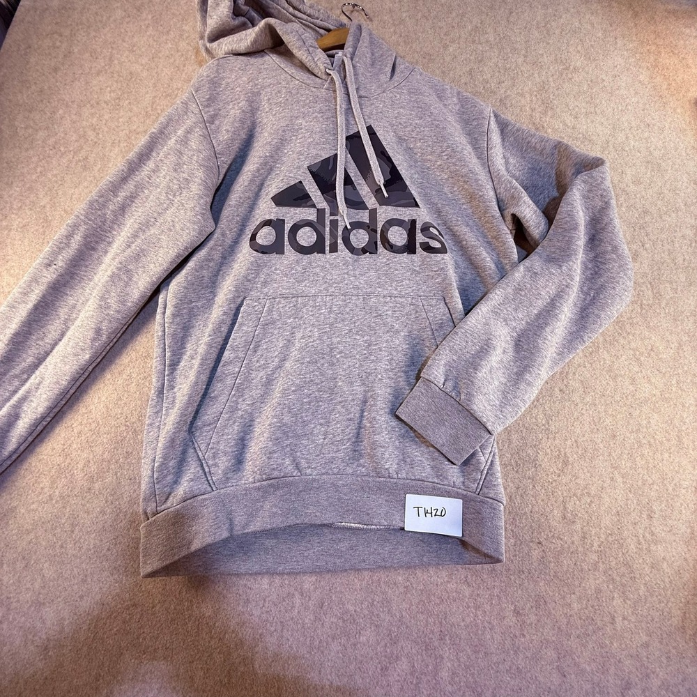 Adidas Mens Gray Camo Logo Pullover Hoodie Sweatshirt Size‎ Small T1420